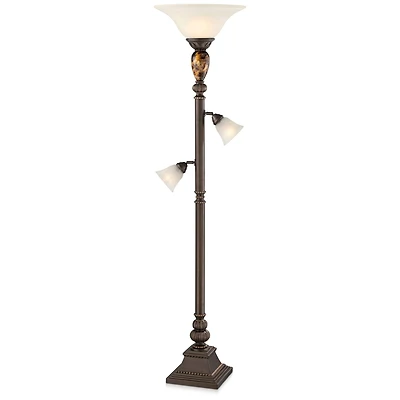 Kathy Ireland Mulholland Rustic Vintage like Tree Torchiere Floor Lamp Standing 72" Tall Bronze Tortoise Shell Font Frosted Glass Shade for Living Roo