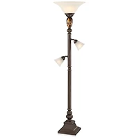 Kathy Ireland Mulholland Rustic Vintage like Tree Torchiere Floor Lamp Standing 72" Tall Bronze Tortoise Shell Font Frosted Glass Shade for Living Roo