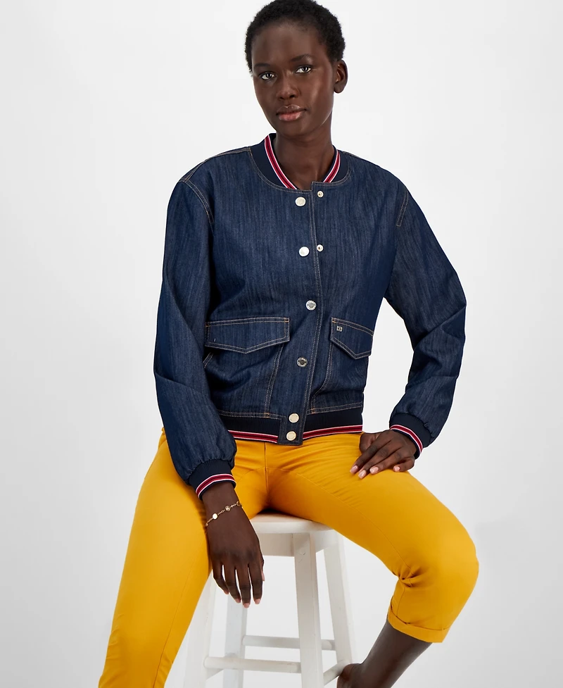 Tommy Hilfiger Women's Denim Snap-Front Bomber Jacket