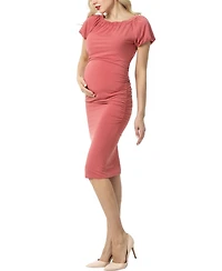 kimi + kai Maternity Convertible Shoulder Ruched Midi Dress