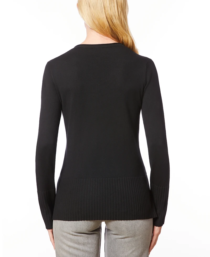 Melissa Paige Women's V-Neck Wide-Hem Wide-Cuff Sweater
