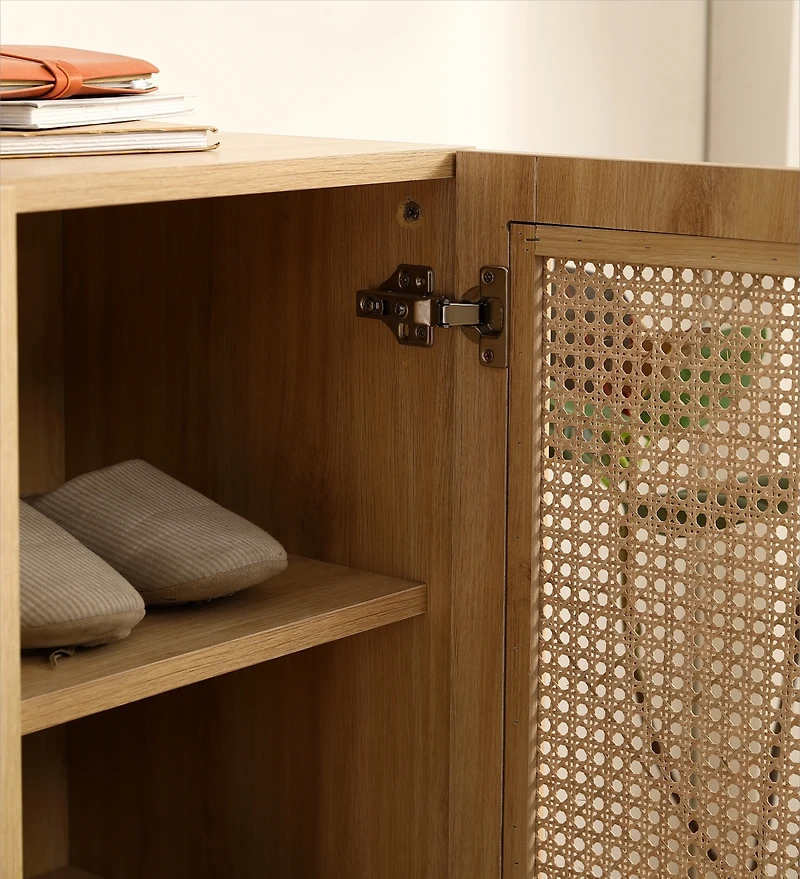 Double-Door Rattan Shoe Cabinet with Large Storage Space