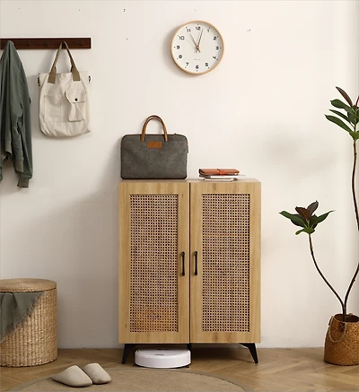 Double-Door Rattan Shoe Cabinet with Large Storage Space