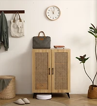 Double-Door Rattan Shoe Cabinet with Large Storage Space