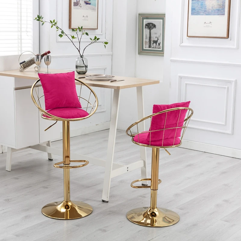 Simplie Fun Set of 2 Rosevelvet Bar Chairs with Unique Design