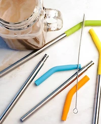 Rsvp International Endurance Stainless Steel 5 Piece 9" Silicone Tip Straw and Brush Set