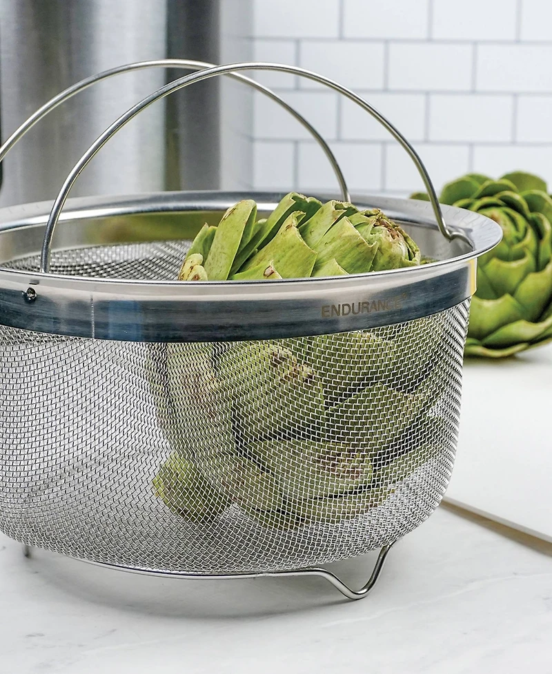 Rsvp International Endurance Stainless Steel 3 Quart Mesh Basket With Folding Handles