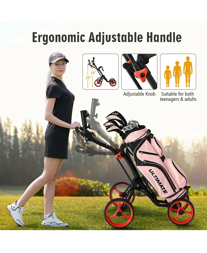 4 Wheel Golf Push Cart with Brake Scoreboard Adjustable Handle