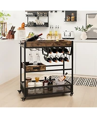 Sugift 3-Tier Industrial Buffet Serving Cart with Wine Rack