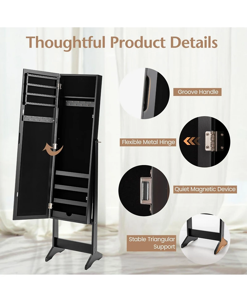 Sugift Mirrored Standing Jewelry Cabinet Storage Box