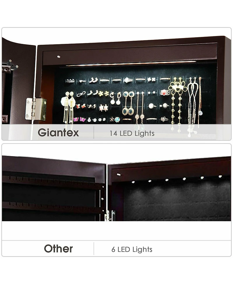 Sugift 14 Led Jewelry Armoire Cabinet with Full Length Mirror and 4 Tilting Angles