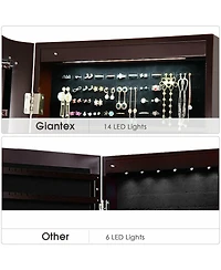Sugift 14 Led Jewelry Armoire Cabinet with Full Length Mirror and 4 Tilting Angles
