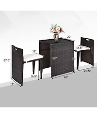 3 Pieces Cushioned Outdoor Wicker Patio Set with No Assembly Needed