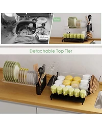2-Tier Detachable Dish Drying Rack with Cutlery Holder