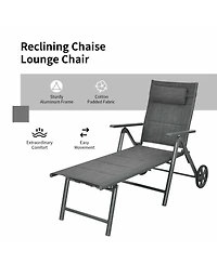 Inolait Patio Reclining Chaise Lounge with Adjust Neck Pillow