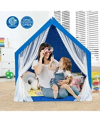 Costway Large Play Tent Kids & Toddlers Playhouse with Washable Cotton Mat, Star Lights