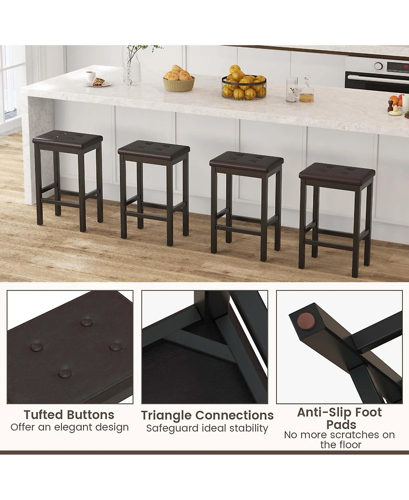 Set of 2 Rubber Wood Bar Stools 24" Counter Height Stool with Padded Seat