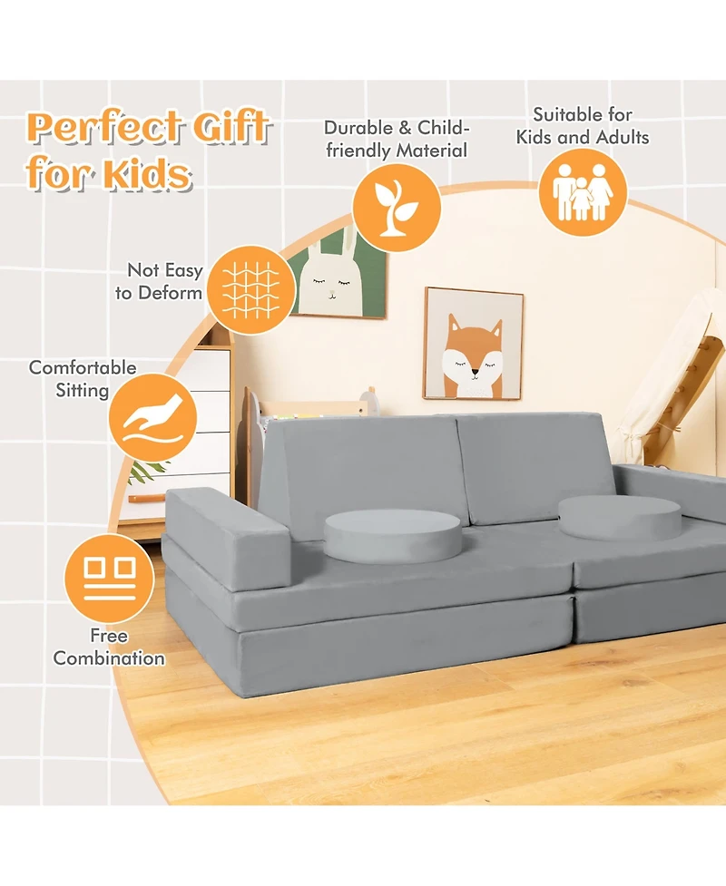 Costway Kids Play Sofa Set Modular Convertible Foam Folding Couch Toddler Playset