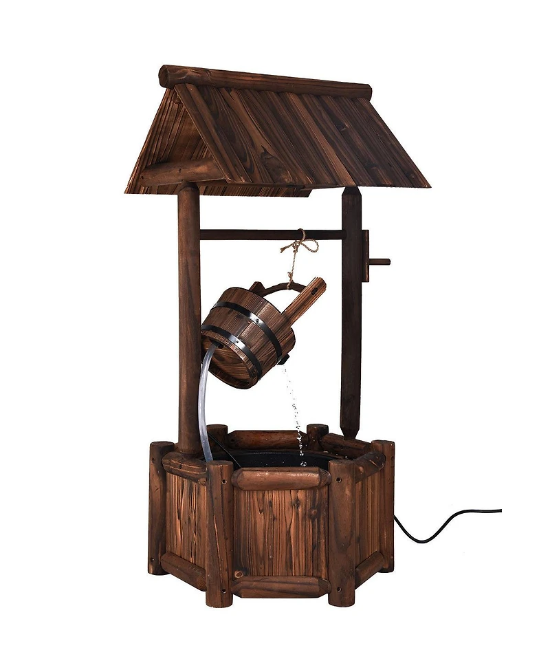Costway Garden Rustic Wishing Well Water Fountain Wooden Outdoor