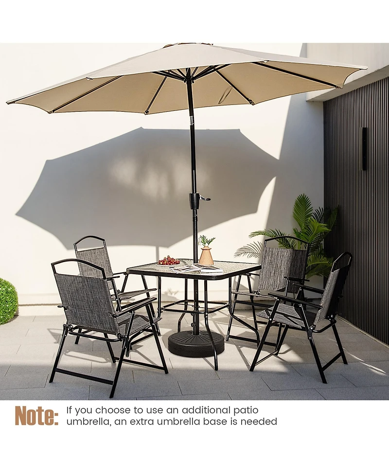 34 Inch Outdoor Dining Table Square Tempered Glass Table with 1.5" Umbrella Hole