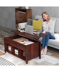 Lift Top Coffee Table with Hidden Compartment and Storage Shelves
