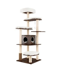 Wooden Cat Tree 71'' 7-Layer Cat Tower with Sisal Scratching Posts Perch & Cushions