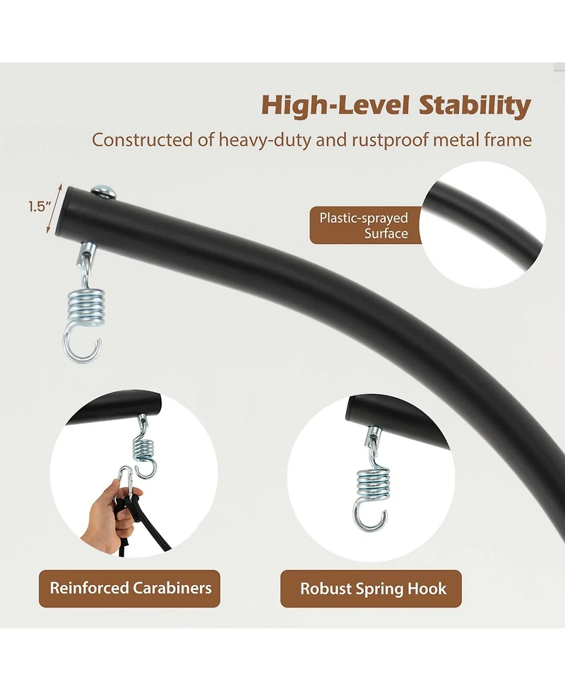 Hanging Swing Hammock Chair with Stand Metal Frame Woven Backrest Seat Cushions