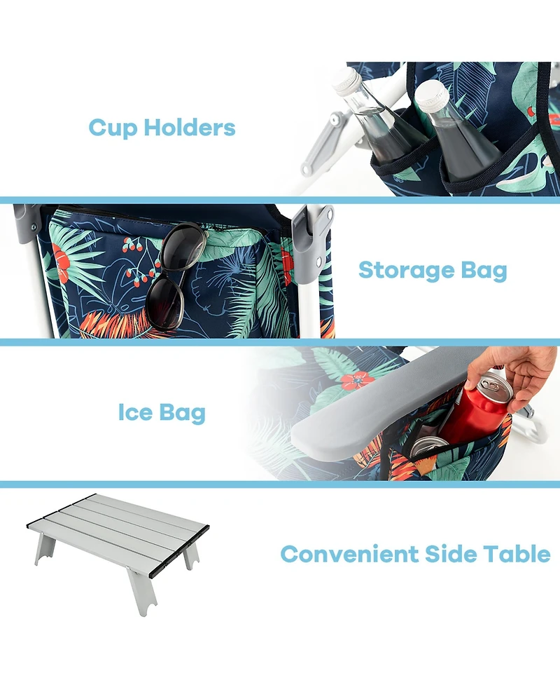 Gymax 2-Pack Folding Backpack Beach Chair Table Set 5-Position Outdoor Reclining Chair