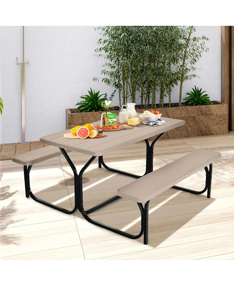 Gymax Picnic Table Camping Bench Set Backyard Garden Patio Dining Party