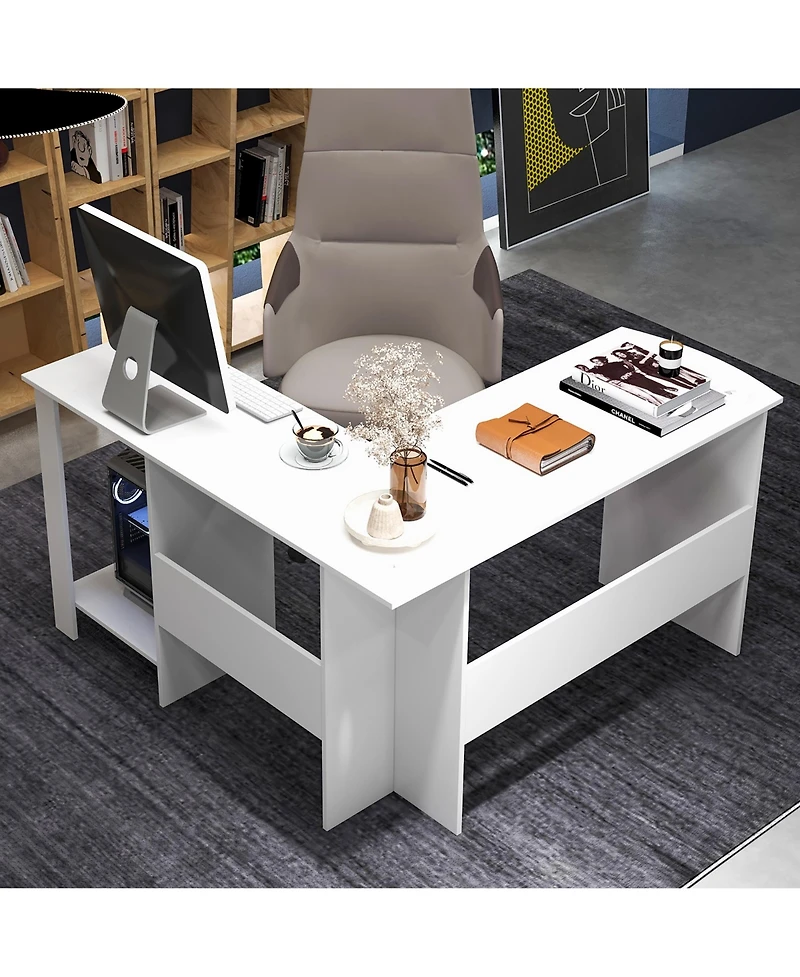 L-shaped Corner Computer Desk Home Office Writing Workstation with Storage Shelves