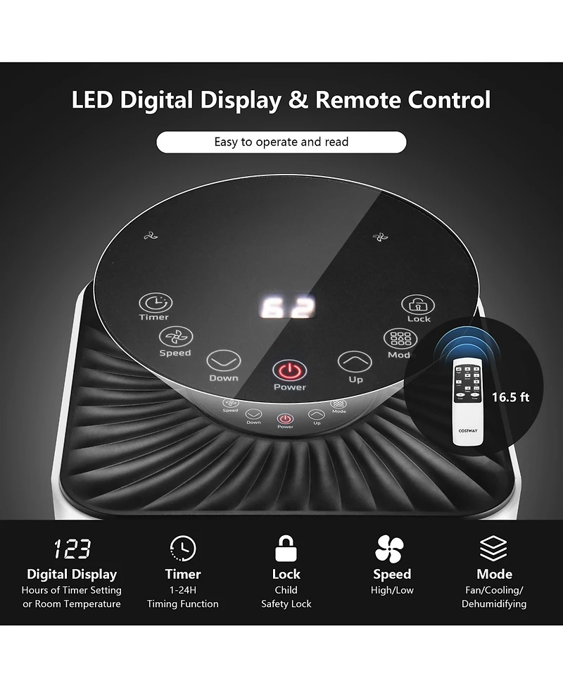 Btu Portable Air Conditioner w/ Remote Control 3-in-1 Air Cooler w/ Drying