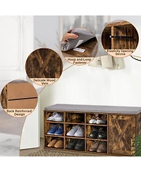 Shoe Bench w/Padded Cushion 9-cube Adjustable Storage Rack