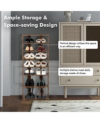 Patented 7-Tier Double Rows Shoe Rack Vertical Wooden Storage Organizer Rustic