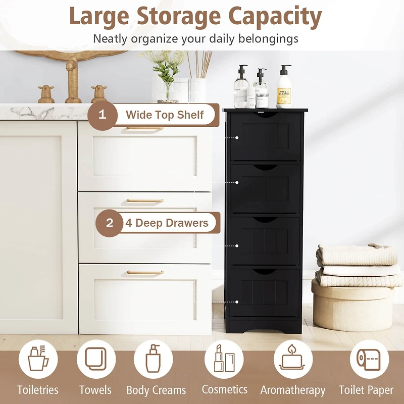 4-Drawer Bathroom Floor Cabinet Free Standing Storage Side Organizer