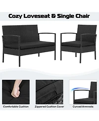 4 Pcs Patio Rattan Furniture Set Cushioned Sofa Armrest Garden
