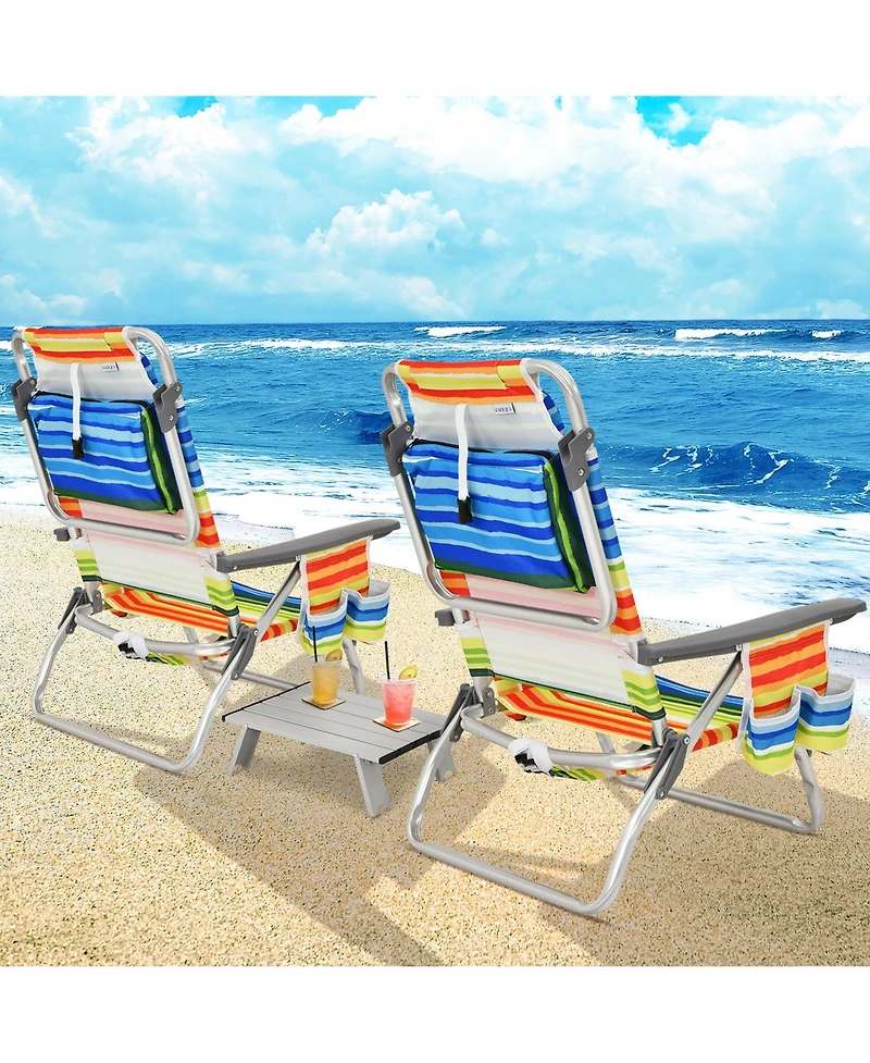 Gymax 3PCS Folding Beach Chair and Table Set Outdoor Adjustable Reclining Chair
