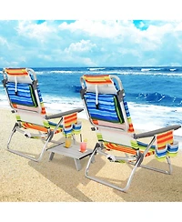 Gymax 3PCS Folding Beach Chair and Table Set Outdoor Adjustable Reclining Chair