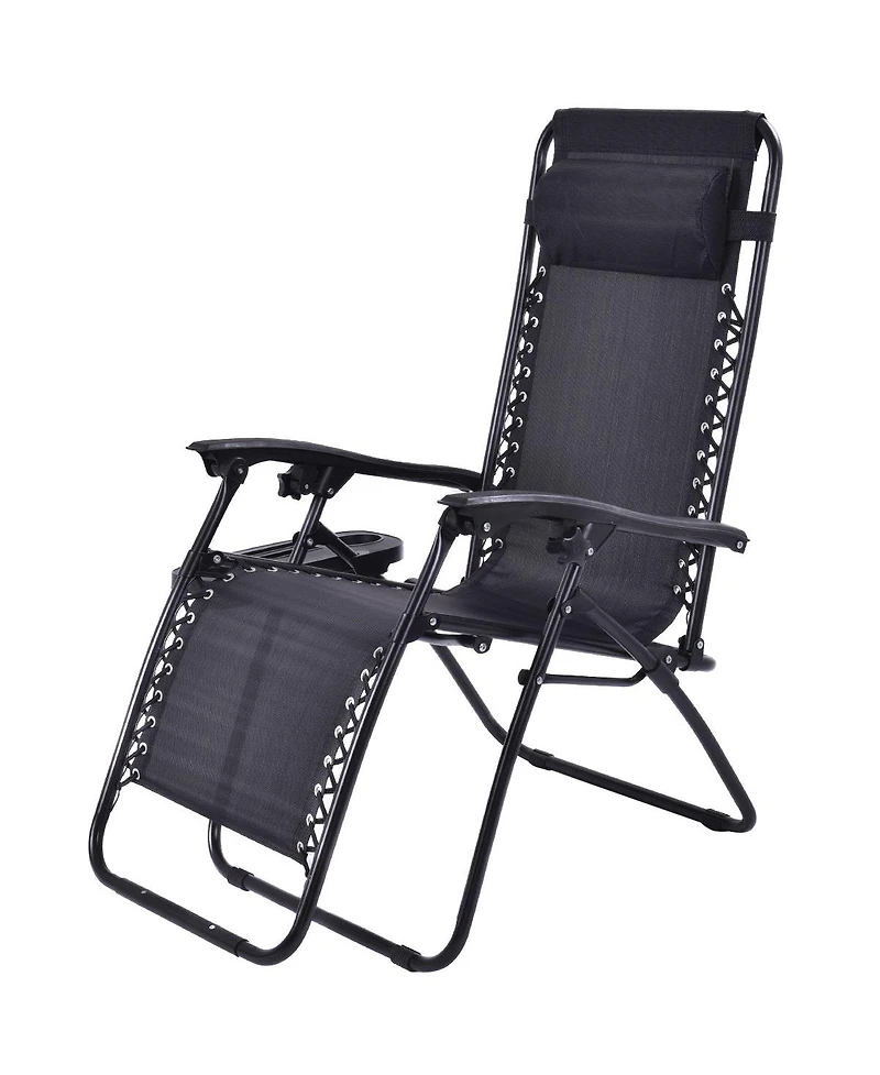 2 Pcs Folding Zero Gravity Reclining Lounge Chairs Beach Patio with Utility Tray