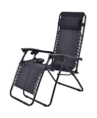 2 Pcs Folding Zero Gravity Reclining Lounge Chairs Beach Patio with Utility Tray