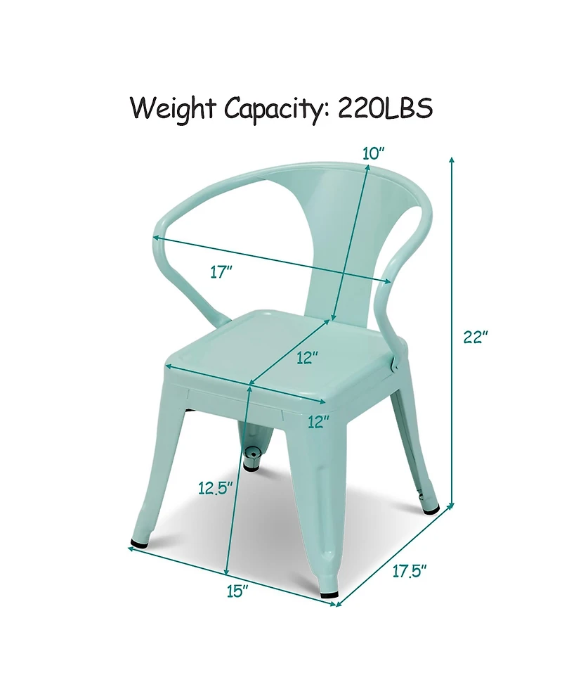 Set of 2 Kids Chair Steel Armchair Stackable Indoor Outdoor Furniture