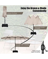 15FT Double-Sided Twin Patio Umbrella Sun Shade Outdoor Crank Market Base