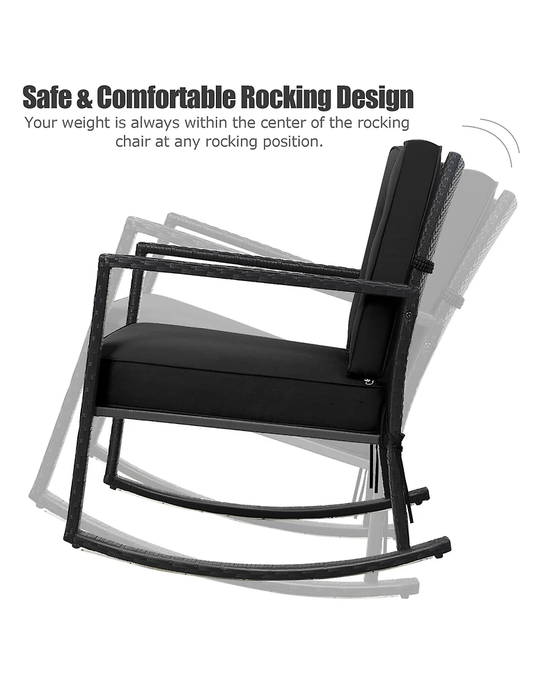 Costway Patio Rattan Rocker Chair Outdoor Glider Rocking Cushion Lawn