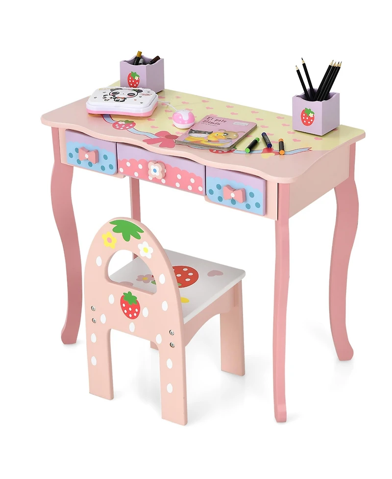 Costway Kids Vanity Princess Makeup Dressing Table Chair Set
