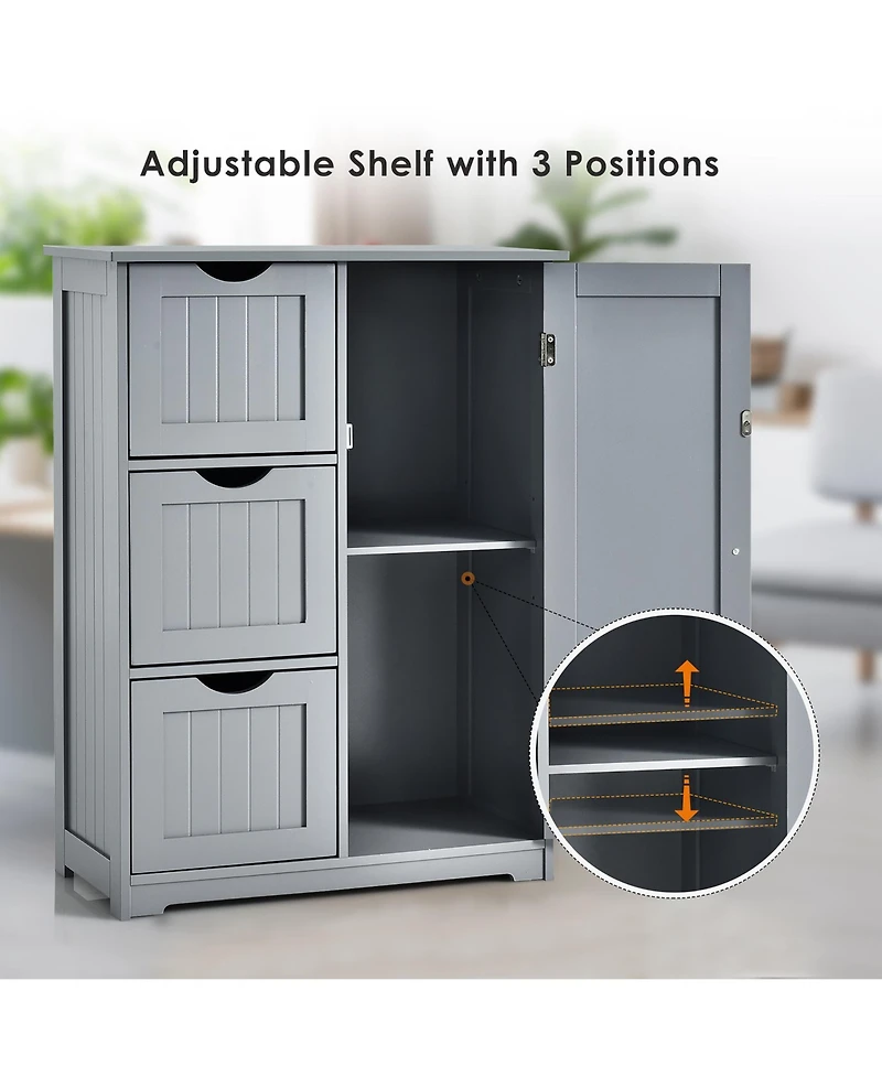 Bathroom Floor Cabinet Side Storage Cabinet with 3 Drawers and 1 Cupboard