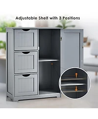 Bathroom Floor Cabinet Side Storage Cabinet with 3 Drawers and 1 Cupboard