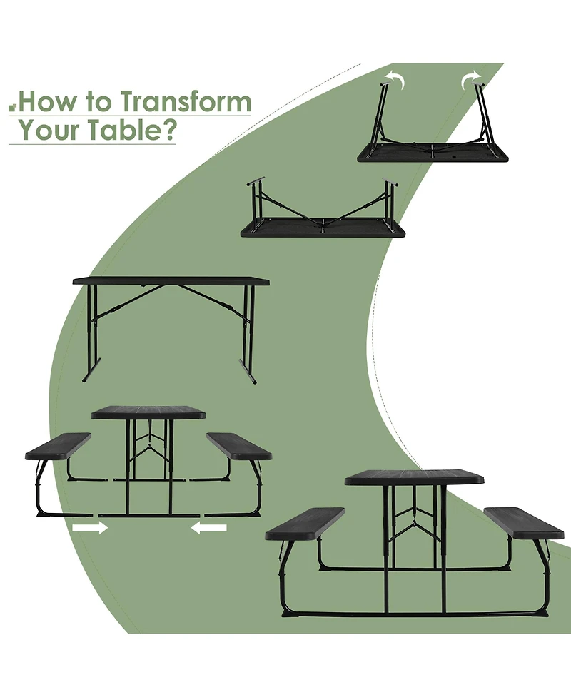 Costway Foldable Picnic Table Bench Set Outdoor Camping for Patio & Backyard