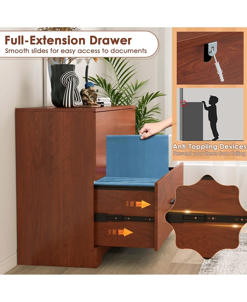 2-Drawer Wood Lateral File Cabinet with Adjustable Bars for Home Office