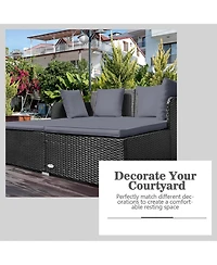 Outdoor Patio Rattan Daybed Pillows Cushioned Sofa Furniture