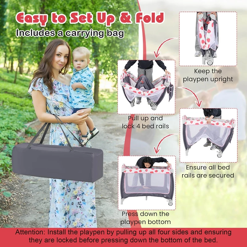 Costway Girls 3 in 1 Playard Portable Nursery Center w/ Zippered Door Mint