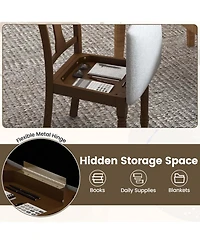 2 Pcs Wood Chair Antique Upholstered with Storage Space